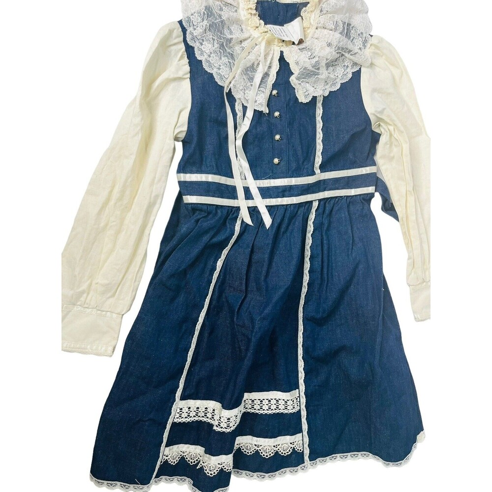 Vintage Gunne Sax  Girls Dress 6x Denim Ruffle Pearl Button Vintage Gunne